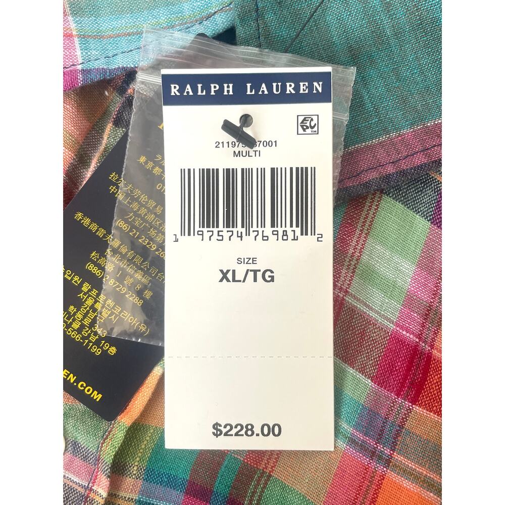 Polo Ralph Lauren Womens Blue Plaid Linen Button-Up Shirt Long Sleeve XL - Picture 9 of 10